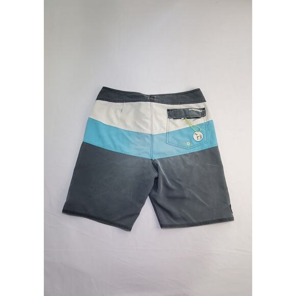 Quicksilver Sz 32 Board Shorts Blue Gray Horse Logo Striped Stretch Ca2 - Picture 6 of 7